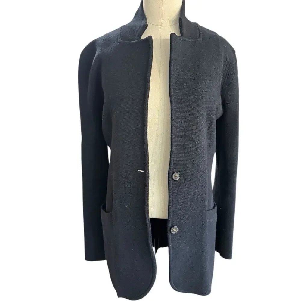 J.Crew Mercantile Knit Blazer Sweater Black Soft Cotton Long Sleeve Size XS